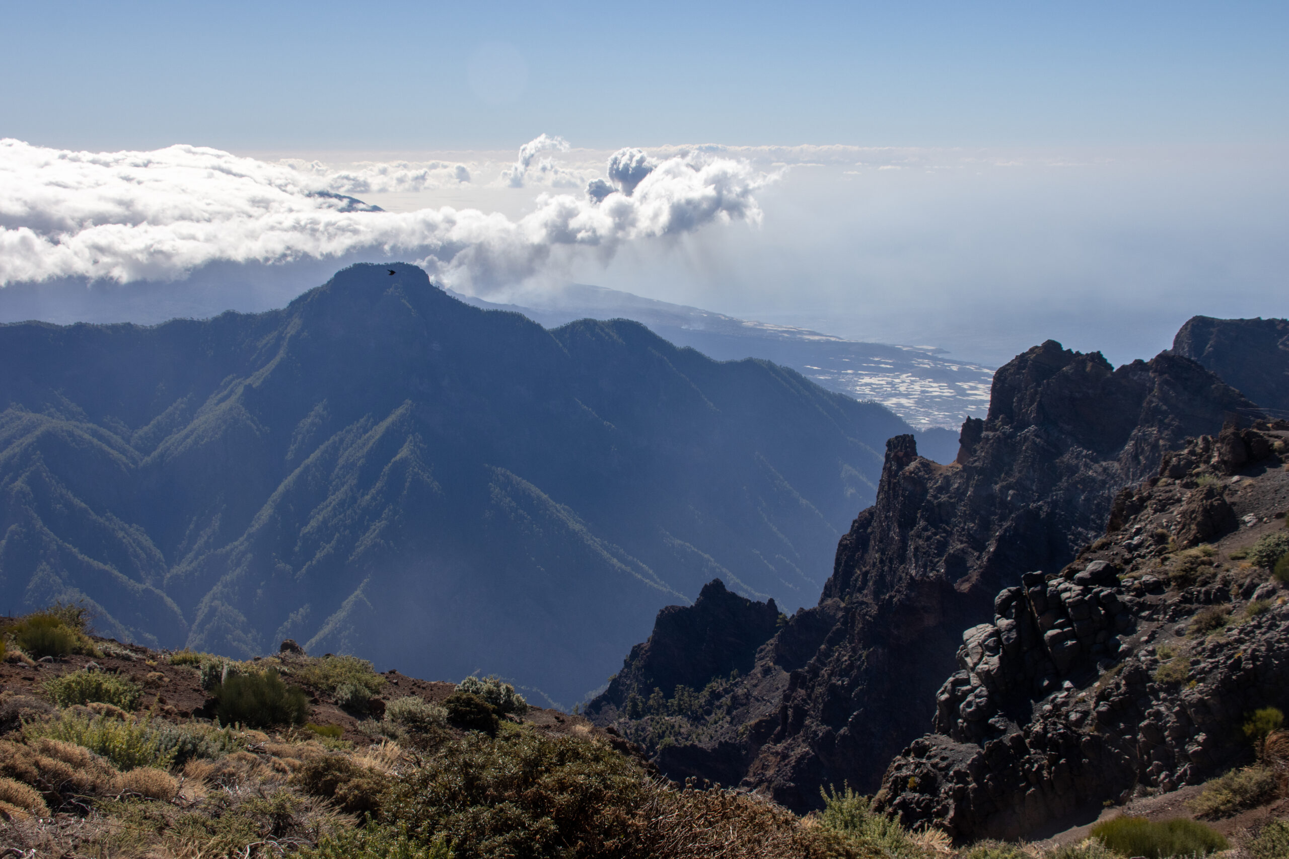 The dramatic ridged interior of Caldera de Taburiente, with volcanic peaks and deep ravines characteristic of this natural amphitheater.