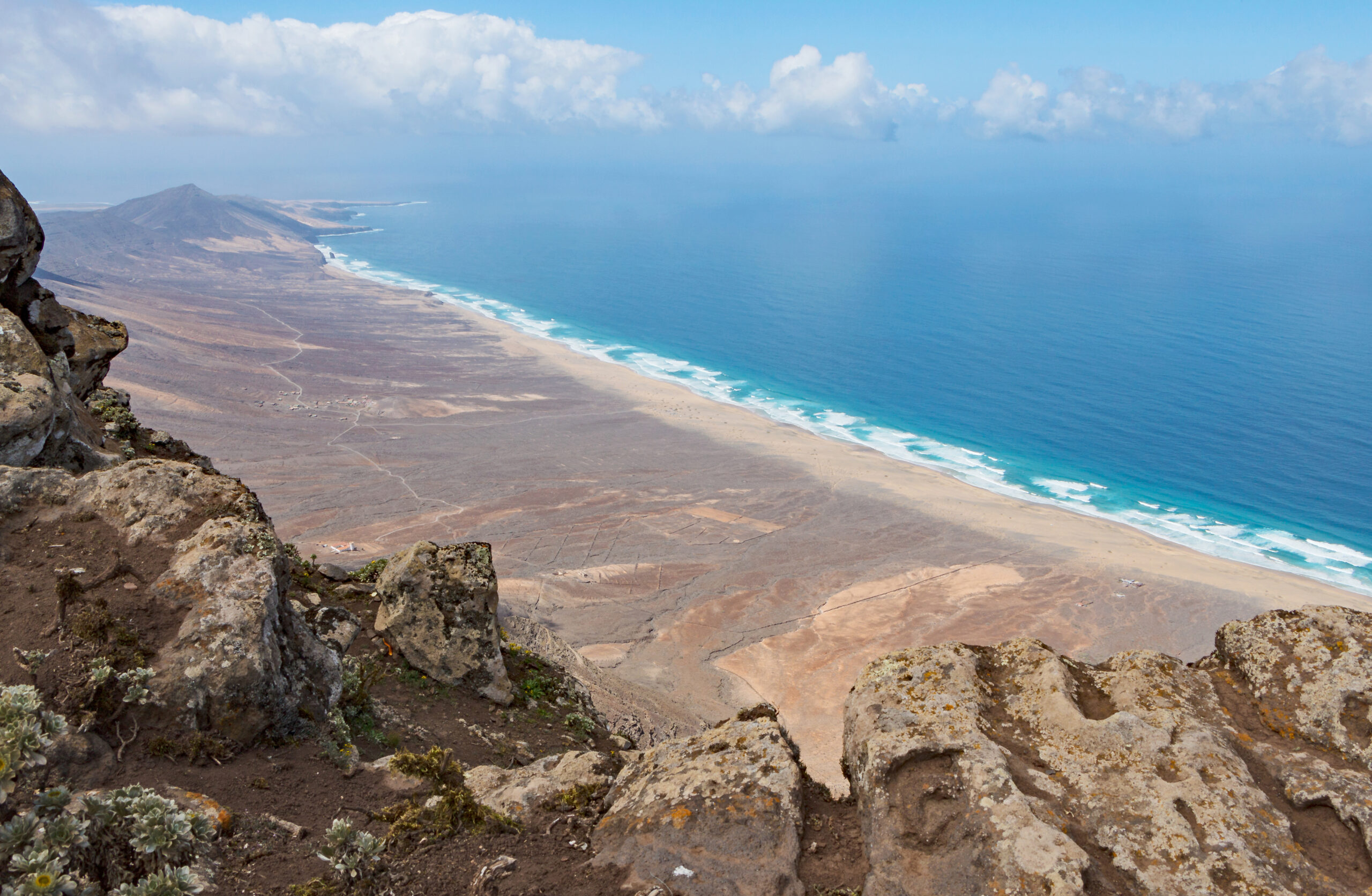 The windswept heights of Pico de la Zarza offer panoramic views across Jandía's dramatic coastline and volcanic landscape.