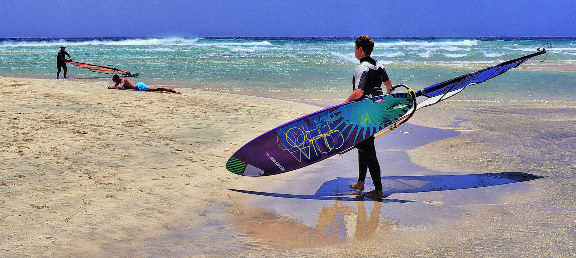 Windsurfing is a popular water sport at Sotavento Beach, where consistent Atlantic winds and shallow waters create ideal conditions for both beginners and experienced athletes.